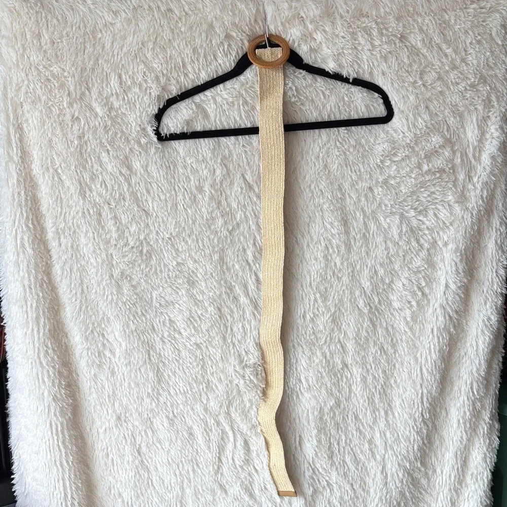 Beige Woven Elastic Belt with Wooden Style Buckle